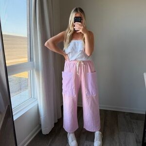Peach Love California Light Pink Wide-Leg Drawstring Pants